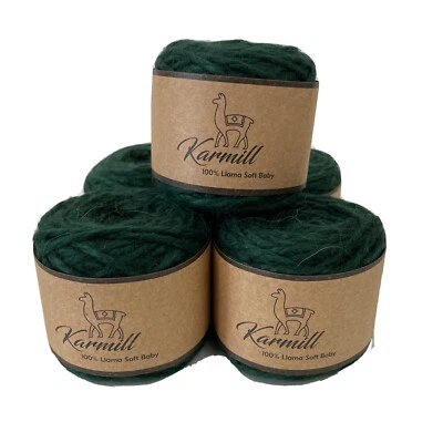 KARMILL 100% LLAMA SOFT BABY Llama Wool 100% Llama Soft Baby Bulky Yarn Lot of 5 Skeins Forest Green 6I032