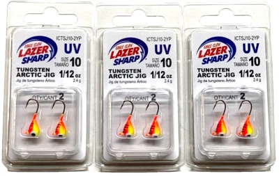 3 PAQUETES Plantilla Águila Garra Tungsteno Ártico 1/12oz Percha Amarilla UV Talla 10 Gancho 2ct Foto 1 de 4