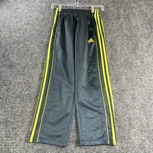 Adidas athletic pants boys small gray neon green striped logo elastic waist poly - Picture 1 of 8