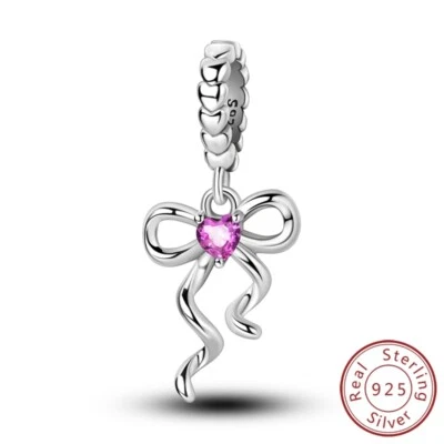 MULA Frauen 925 Sterling Silber DIY Charm Rosa CZ Liebe Bogen Band Für Armbänder - Bild 1 von 4