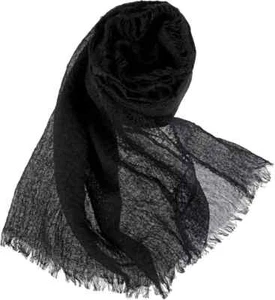 Black Scarf Cotton Long Scarf Black Cotton Blend Crinkle Soft Scarf with Fringed - Picture 1 of 7