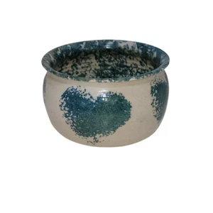 Handmade Beth Weber Signed Turquoise & White Farmhouse Sponge Ware Pottery Bowl - Picture 1 of 5