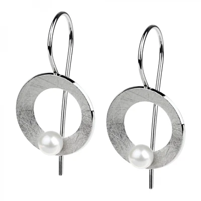Ernstes Design Ohrringe Ohrhänger E621 Edelstahl gekratzt mit Süßwasser-Perle - Bild 1 von 2