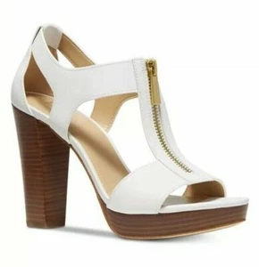 Michael KORS BERKLEY SANDALIA PLATAFORMA CREMALLERA LOGOTIPO DORADO CORREA EN T BLANCA ME ENCANTAN LOS ZAPATOS - Imagen 1 de 9