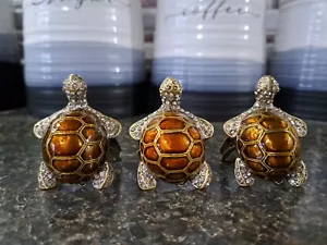 Set of 3 SEA TURTLE Napkin Rings Bronze Enamel Jewel Ocean Beach Nautical - Picture 1 of 5