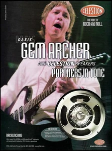 Altavoces amplificador de guitarra Oasis Gem Archer 2002 Celestion G12 Century impresión de anuncio - Imagen 1 de 3