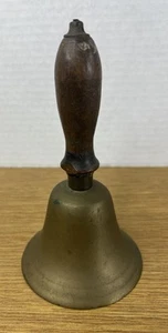 Vintage Antique School House Brass LOUD Hand Bell With Wood Handle 7” Tall - Picture 1 of 7