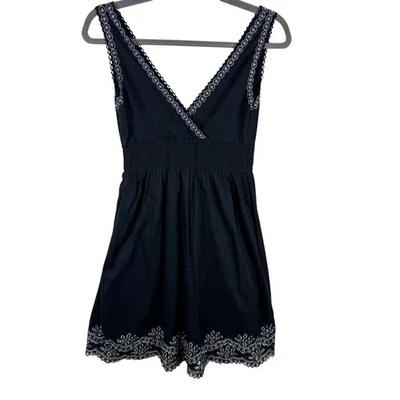 Calvin Klein Black Silver Embroidered V-Neck Sleeveless Fit & Flare Dress Sz 2P - Image 1 of 4