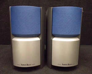 Lautsprecherpaar Aufschrift  Super Bass mit Klinkenstecker  Blende in Blau #L288 - Bild 1 von 2