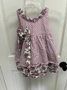 Bye Bye Birdie Pink& White Rose Themed Dress With Bow Size 4 - Picture 1 of 7