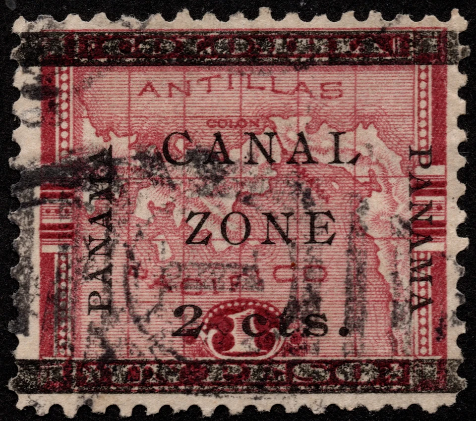 Canal Zone Stamp Scott #17 Used F-VF with Duplex Cancel 2 Cents Surcharged Issue - Image 1 of 1