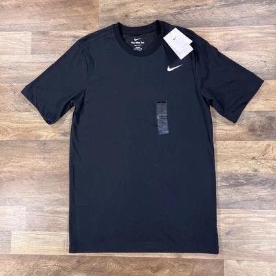 Nike Shirt Mens Small Tall Black Short Sleeve Swoosh Dri Fit Crew Neck T NEW - Image 1 of 4