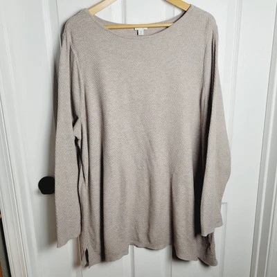 J Jill Shirt Woman 3XL Beige Tunic Top Thermal Knit Heather Textured Casual Y2K - Image 1 of 4
