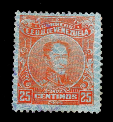 Sello Venezuela Scott 298 Simón Bolívar 25 Céntimos 1917 Usado NG Foto 1 de 2