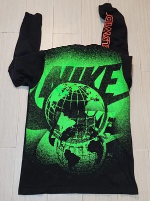 Nike Tee T Shirt Worldwide Black Neon Green Pink Long Sleeve Retro Mens M - Image 1 of 4
