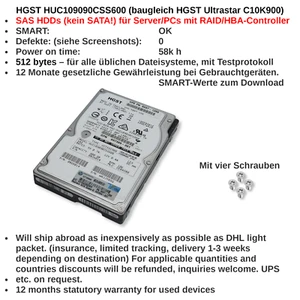 HDDs 2,5'' SAS 900GB HGST 10K 6Gbit/s 64MB HUC109090CSS600 LFF ~58k - Afbeelding 1 van 7