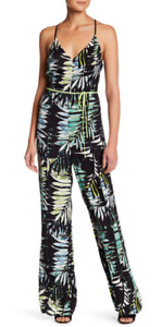 Charlie Jade Palm Print Jumpsuit Black NWT $199.99