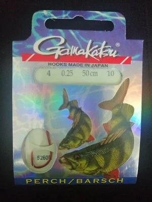 Gamakatsu Barschhaken 5260R Größe 4 / 0.25mm / 50cm gebundene Haken rot Perch - Bild 1 von 2