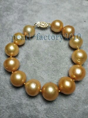 natural HUGE 12-14 MM SOUTH SEA golden PEARL bracelet 14K GOLD - Image 1 of 2