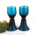 2 Römer mit Tulpenfuß, Petrol-Blau Glas, Weinglas, wohl Theresienthal, 19. Jh. 