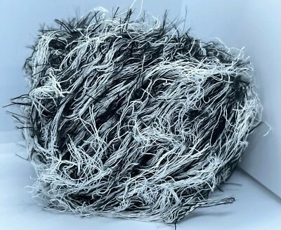 Cotton Blend Eyelash Yarn #70909 Ice Bulky Black & White Faux Fur 50gr 54yds  - Image 1 of 4