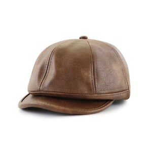 Men PU Leather Winter Warm Ear Flap Army beret Peaked cap Newsboy Hats Caps