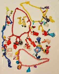 Charmies 1980s Plastic Charms Clips Chains Jingle Bells Lot 40 Necklace Red - Picture 1 of 6