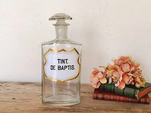 Botella boticario francesa antigua con etiqueta de porcelana con adornos dorados - Imagen 1 de 10