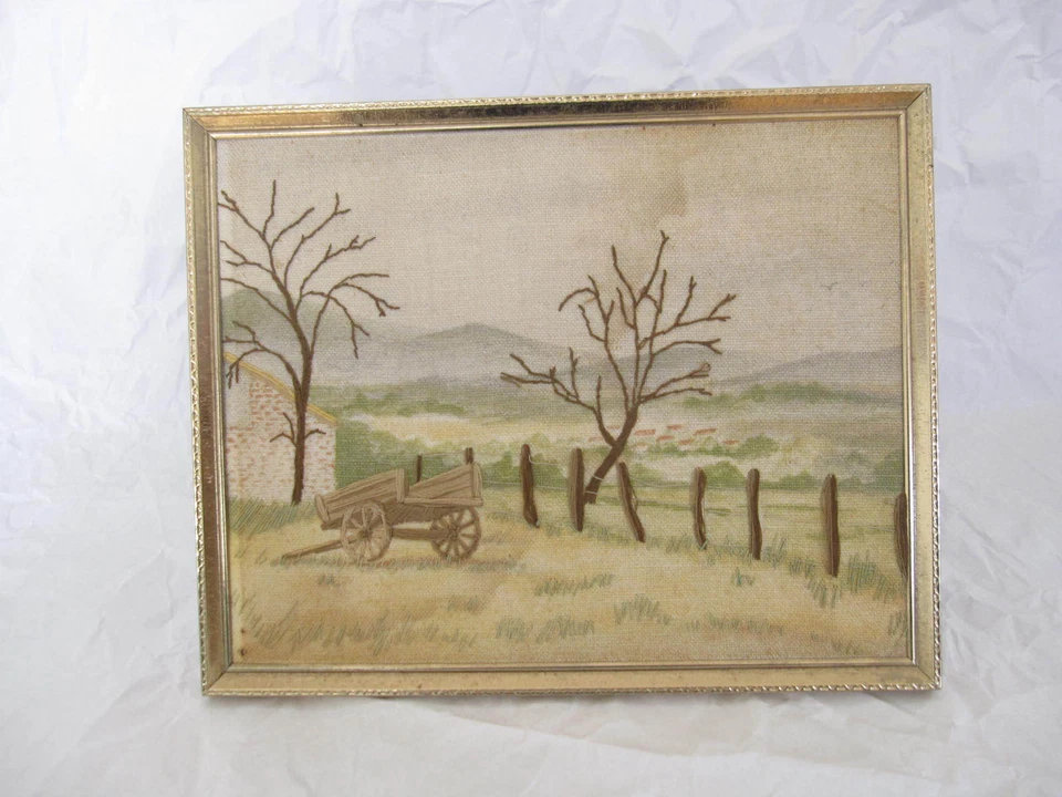 Handmade "Lost Forgotten Country Wagon Scene " Embroidery Picture - Image 1 of 4