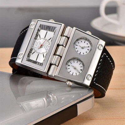 Oulm 9525 Men's Sport Watches Rectangle Big Dial Three Time Zone Quartz Watch — 第 1/4 张图片