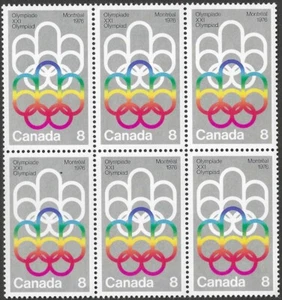 Canadá #623 Sixpac "SÍMBOLO OLÍMPICO COJO" Nuevo 1973 Original Goma (A) - Imagen 1 de 2