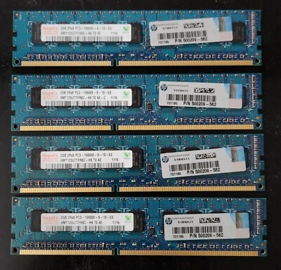 Hynix Memory PC3-10600E 8GB Kit 4x2GB Desktop PC RAM DDR3 2RX8 HMT125U7TFR8C-H9 - Image 1 of 2