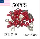 50PCS Red Ring Cable Wire crimp Connector terminal block 22-16AWG  RV1.25-6