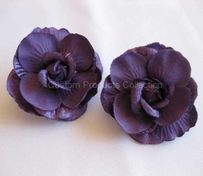 Purple Rose Wedding Bride Hair Flower Clip Barrette - One Pair - Image 1 of 2