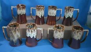 Canonsburg Carefree Ironstone Brown Drip Mugs Tankards ~ Set of 8 ~ USA ~ EUC! - Picture 1 of 23