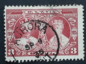1935 Canada 3c red Jubilee of KGV stamp with Aurora cancel - Picture 1 of 2