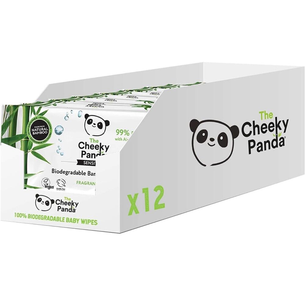 The Cheeky Panda – Bamboo Baby Wipes, Unscented | Bulk Box of 12 Packs(64 Wipes)