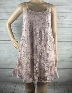 Emerald Sundae Dress Juniors Small Pink Lace Shimmery Sequins Short Sleeveless - Picture 1 of 12