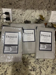 CHARTER CLUB Damask Stripe Queen Flat Sheet +2Standard Pillowcases 550TC Supima. - Picture 1 of 9