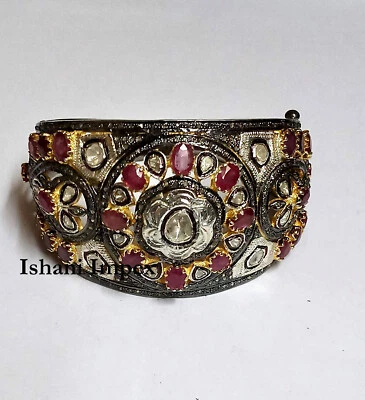 Bangle Natural Diamond Polki Rosecut Diamond 925 Sterling Silver Bracelet - Image 1 of 4