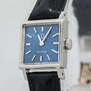 **NEAR MINT** Vintage OMEGA Geneve Cal.1070 Manual Winding Blue Dial 17mm Ladies - Picture 1 of 16
