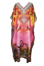 Digital Print Caftan Dress Resort Fashion Boho Georgette Kimono KAFTAN One Size