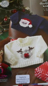KING COLE  KNITTING PATTERN  FOR 2 BABY CHRISTMAS JUMPERS IN D.K. SIZES 12-22INS - Picture 1 of 1