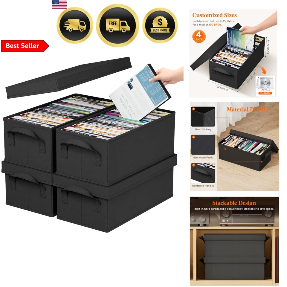Caja de almacenamiento de DVD organizadora paquete de 4 estuches apilables plegables soporte para DVD Foto 1 de 4