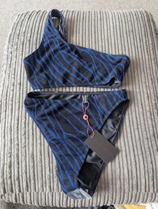 South Beach Blue Black Glitter Animal Print Bikini Size 10 Bnwt (T36) - Foto 1 di 11