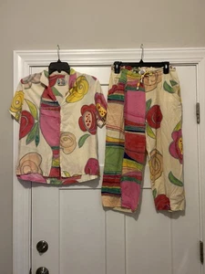 Vintage Jams World Whimsy Print Small Button Top Small Cropped Drawstring Pants - Picture 1 of 10