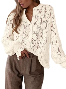 Blusa de encaje elegante para mujer manga larga Button Up Shirts Tops primavera9444 - Imagen 1 de 15
