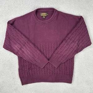 VTG 90s Eddie Bauer Cable Knit Cotton Sweater Men XL Plum Grandpa Heavyweight - Picture 1 of 16