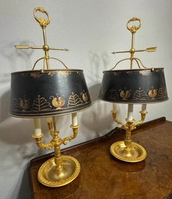 Pair-of-Two French 19th Century Louis XVI St Ormolu & Tole Bouillotte Style Lamp - Image 1 of 4