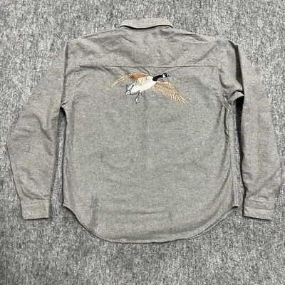 Vtg Woolrich Button Down Shirt Mens XL Gray Flannel Embroidered Goose Bird USA - Image 1 of 4